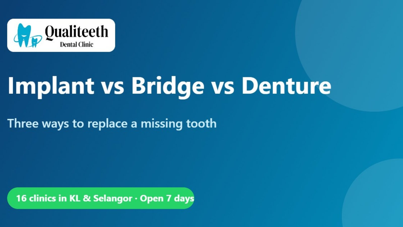 Missing a Tooth? Implant vs Bridge vs Denture Compared – Qualiteeth Dental Clinic