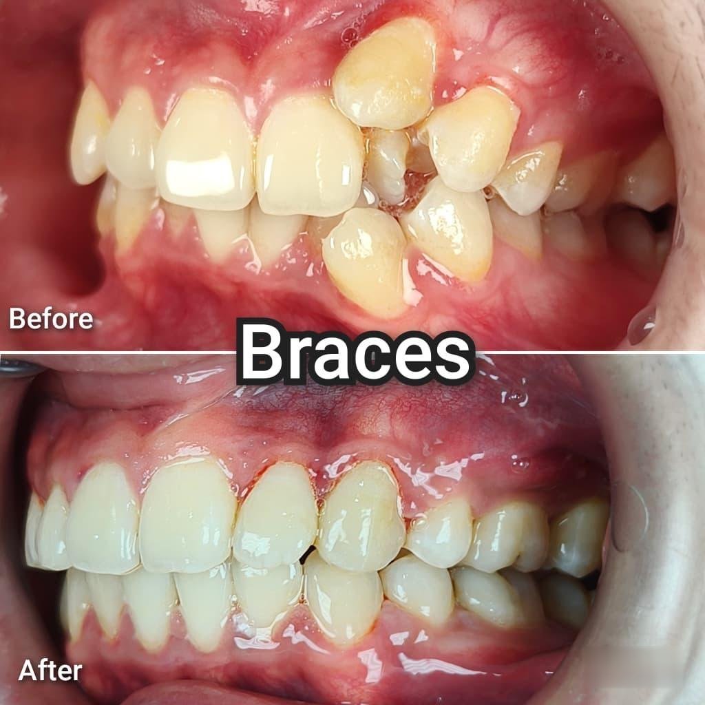Braces before and after at Qualiteeth: high canine tooth brought into line